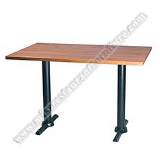 laminate simple bistro tables_wood restaurant tables 1111_Simple design natural color laminate 4 seat bistro dining tables top with T shapes/fixed to floor iron table base