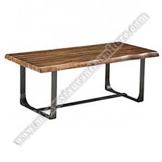 multifunction wood tables_wood restaurant tables 1117_Durable multifunction walnut color rectangle solid wood diner tables top and U shape iron base for office/bar/diner