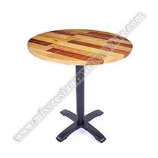 modern splice wood tables_wood restaurant tables 1205_Modern design 60/70/80 splice plate wooden round cafe tables top with iron cross table base