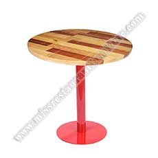 modern splice cafe tables_wood restaurant tables 1206_Art round design splice plate solid wood dining table/modern cafe tables top with red color round table base