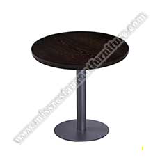 black MDF round tables_wood restaurant tables 1207_Cheaper 2 seater round MDF and laminate black color dining tables top with round iron table base