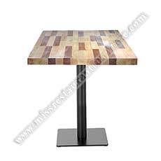 square splice wood tables_wood restaurant tables 1225_Durable cafeteria/fast food square 2 seater splice plate wood dining tables with iron table legs