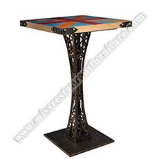 antique plywood restaurant tables_wood restaurant tables 1226_Antique design plywood with copper corner decor square restaurant dinning table tops with tower shape iron table legs