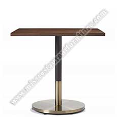 modern square bistro tables_wood restaurant tables 1229_Modern design round copper table base and square solid wooden dark walnut 2 seater bistro tables