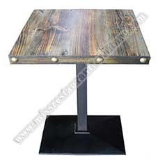 antique plywood diner tables_wood restaurant tables 1245_Antique design with copper nails decor square plywood diner table and iron square table base