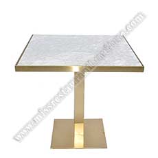 marble bistro tables_marble restaurant tables 1502_Nordic style square 60cm stone bistro dining tables top with golden trumpet metal table base