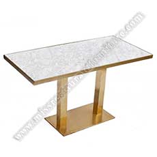 marble diner tables_marble restaurant tables 1503_Simple rectangle marble diner tables quartz stone restaurant tables top with golden chrome metal legs