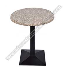 simple round stone dining tables_marble restaurant tables 1515_Wholesale 60cm diameter fast food room simple round grey quartz stone dining tables with square black color cast iron table base