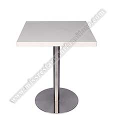 white quartz stone dining tables_marble restaurant tables 1516_Cheaper 23.5 inch small dinning room/restaurant white quartz stone square dining table with round stainless steel table legs