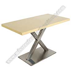 cheap quartz dining tables_marble restaurant tables 1528_Cheaper dining room beige color stone restaurant tables 120cm rectangle quartz stone dining room tables top with X shape steel table legs