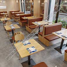 wood dining booth table set_restaurant table and booths 3315_Full package solution table and leather sofa booth sofa chairs for restauant/dining room design